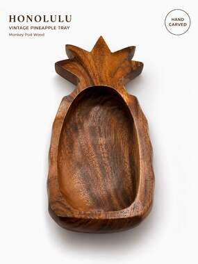 Vintage Hawaiian Monkey Pod Wood Pineapple Serving Tray Honolulu